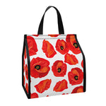 Red Poppy Pattern Print Insulated Lunch Tote