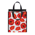 Red Poppy Pattern Print Insulated Lunch Tote