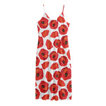 Red Poppy Pattern Print Jersey Midi Cami Dress