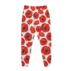 Red Poppy Pattern Print Jogger Pants