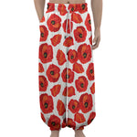 Red Poppy Pattern Print Lantern Pants