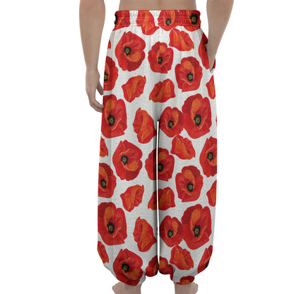 Red Poppy Pattern Print Lantern Pants