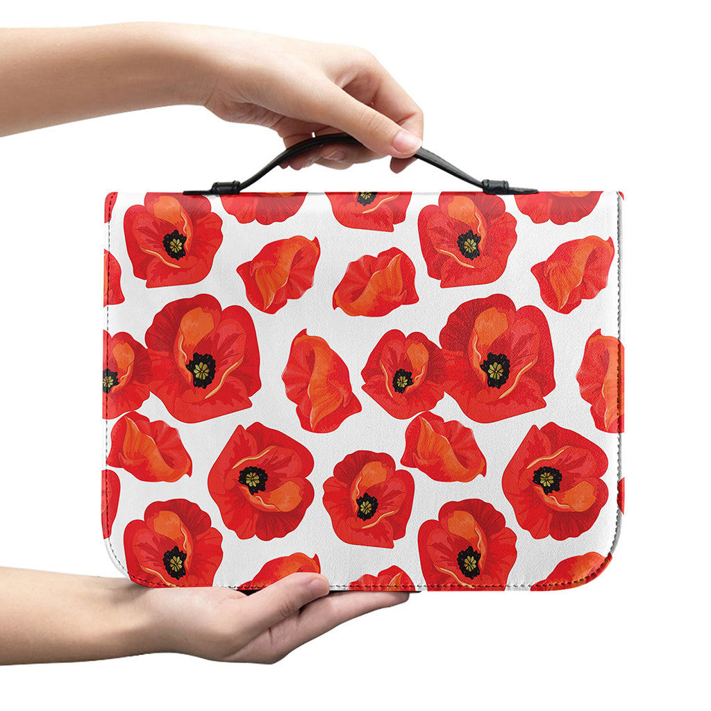 Red Poppy Pattern Print Leather Bible Cover