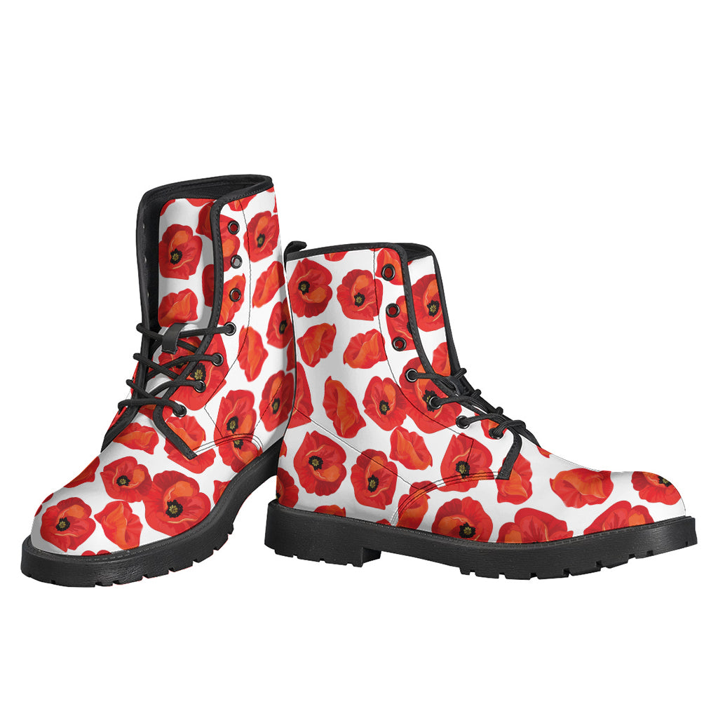 Red Poppy Pattern Print Backpack