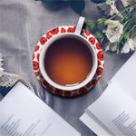 Red Poppy Pattern Print Leather Coaster Set