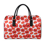 Red Poppy Pattern Print Leather Duffle Bag