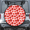 Red Poppy Pattern Print Leather Spare Tire Cover