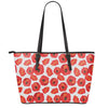 Red Poppy Pattern Print Leather Tote Bag