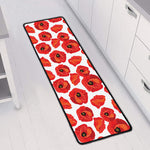 Red Poppy Pattern Print Long Kitchen Mat