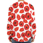 Red Poppy Pattern Print Long Sleeve Baseball Jersey