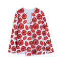 Red Poppy Pattern Print Long Sleeve Short Coat