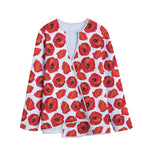 Red Poppy Pattern Print Long Sleeve Short Coat