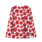 Red Poppy Pattern Print Long Sleeve Short Coat