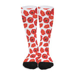 Red Poppy Pattern Print Long Socks