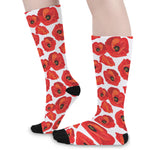 Red Poppy Pattern Print Long Socks