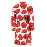 Red Poppy Pattern Print Men's Bathrobe