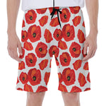 Red Poppy Pattern Print Men's Beach Shorts