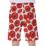 Red Poppy Pattern Print Men's Beach Shorts