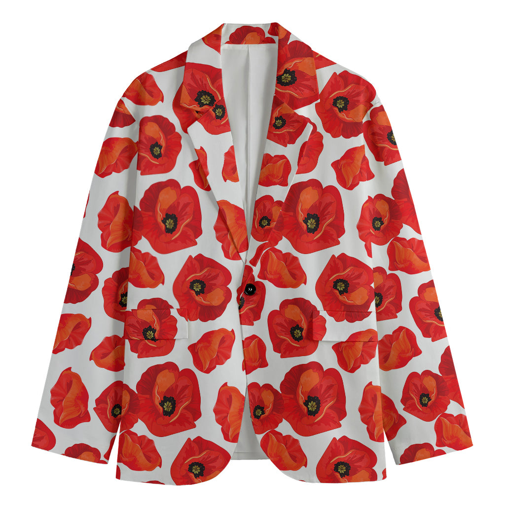 Red Poppy Pattern Print Men's Blazer