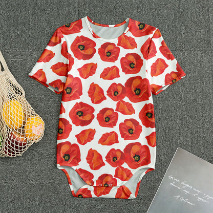 Red Poppy Pattern Print Men's Bodysuit