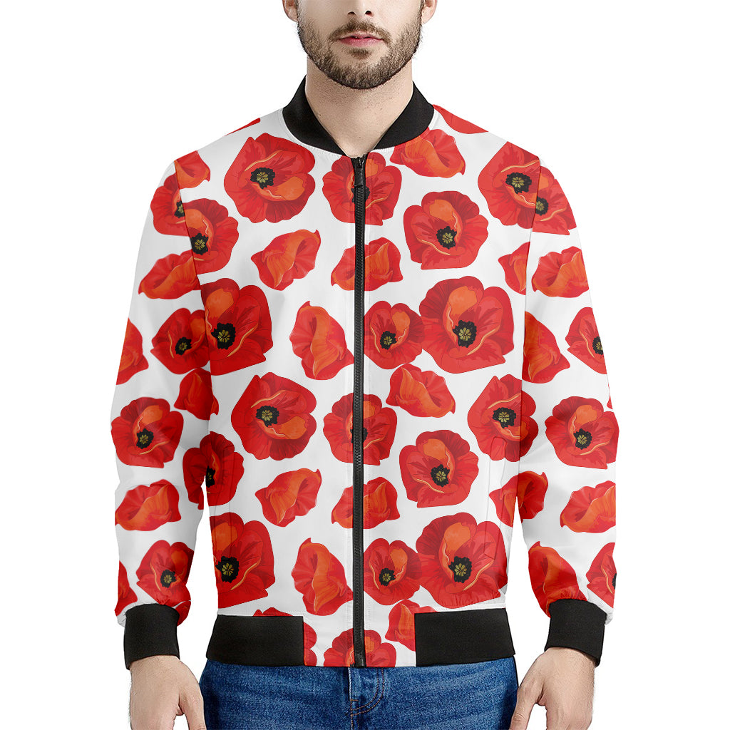 Red Poppy Pattern Print Men's Bomber Jacket
