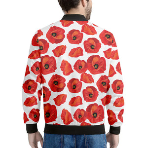 Red Poppy Pattern Print Men's Bomber Jacket