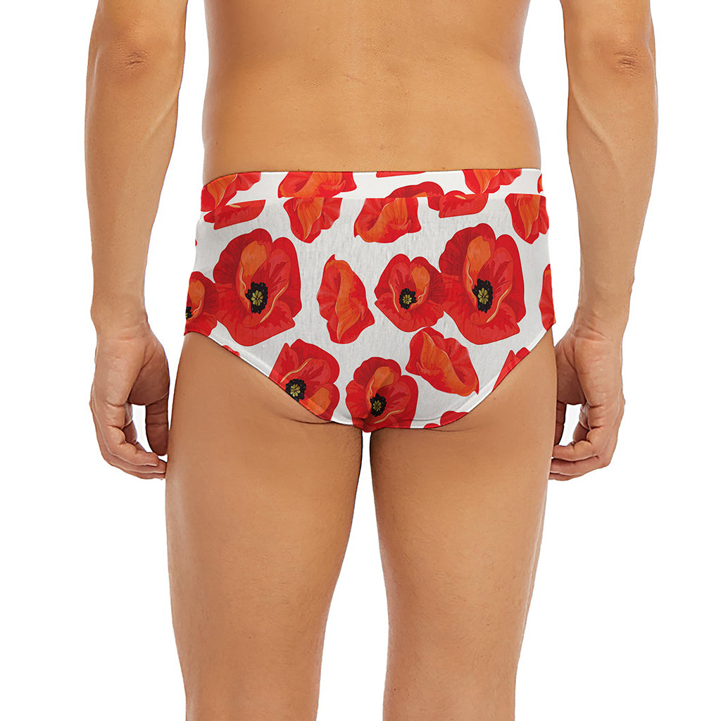 Red Poppy Pattern Print Men's Briefs