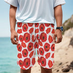 Red Poppy Pattern Print Men's Cargo Shorts