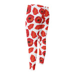 Red Poppy Pattern Print Men's Compression Pants