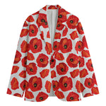 Red Poppy Pattern Print Men's Cotton Blazer
