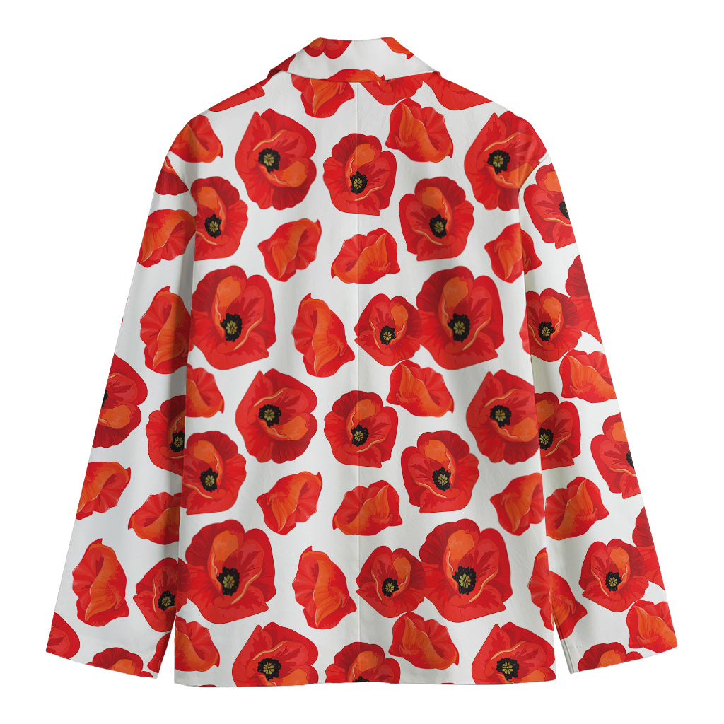Red Poppy Pattern Print Men's Cotton Blazer