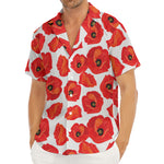 Red Poppy Pattern Print Men's Deep V-Neck Shirt
