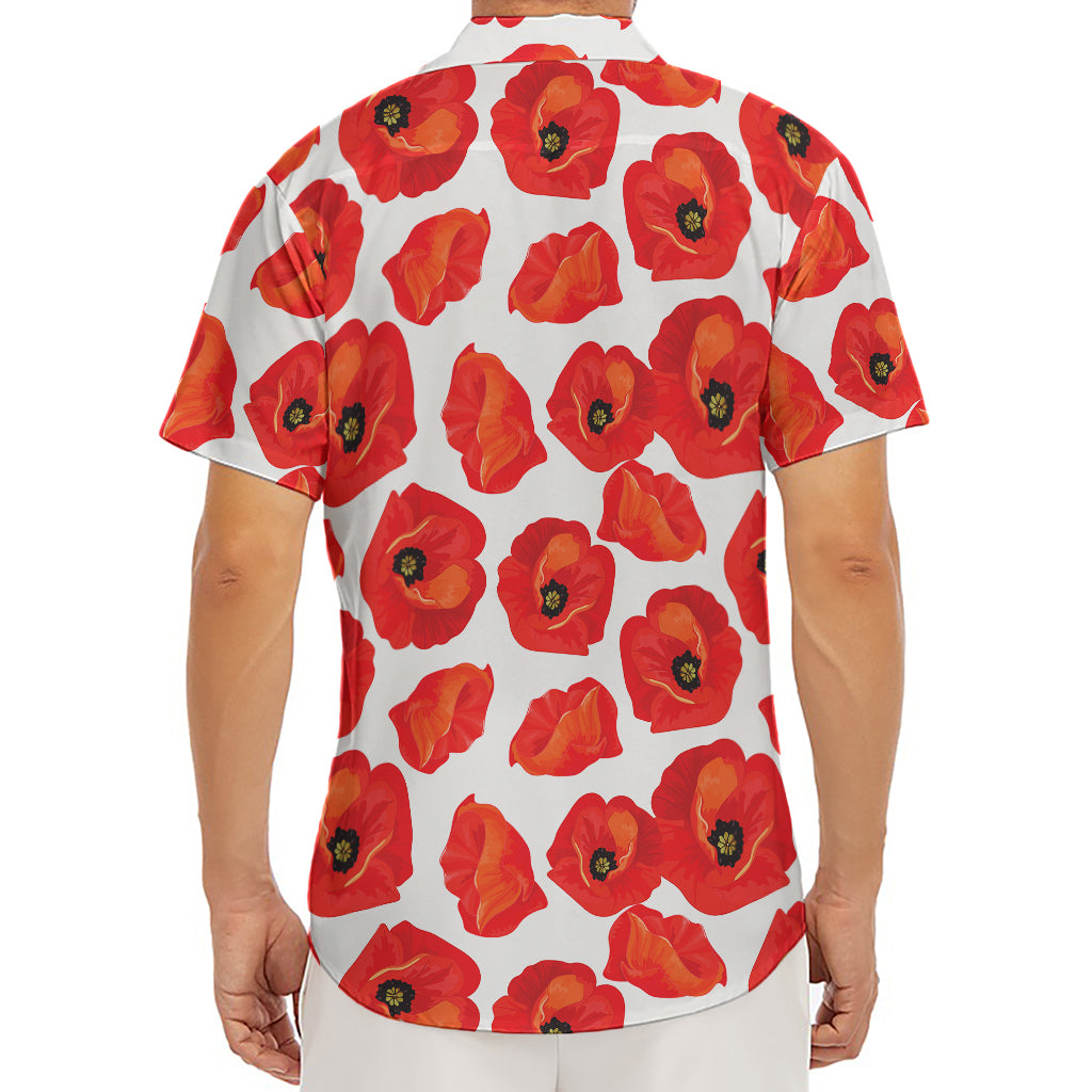 Red Poppy Pattern Print Men's Deep V-Neck Shirt