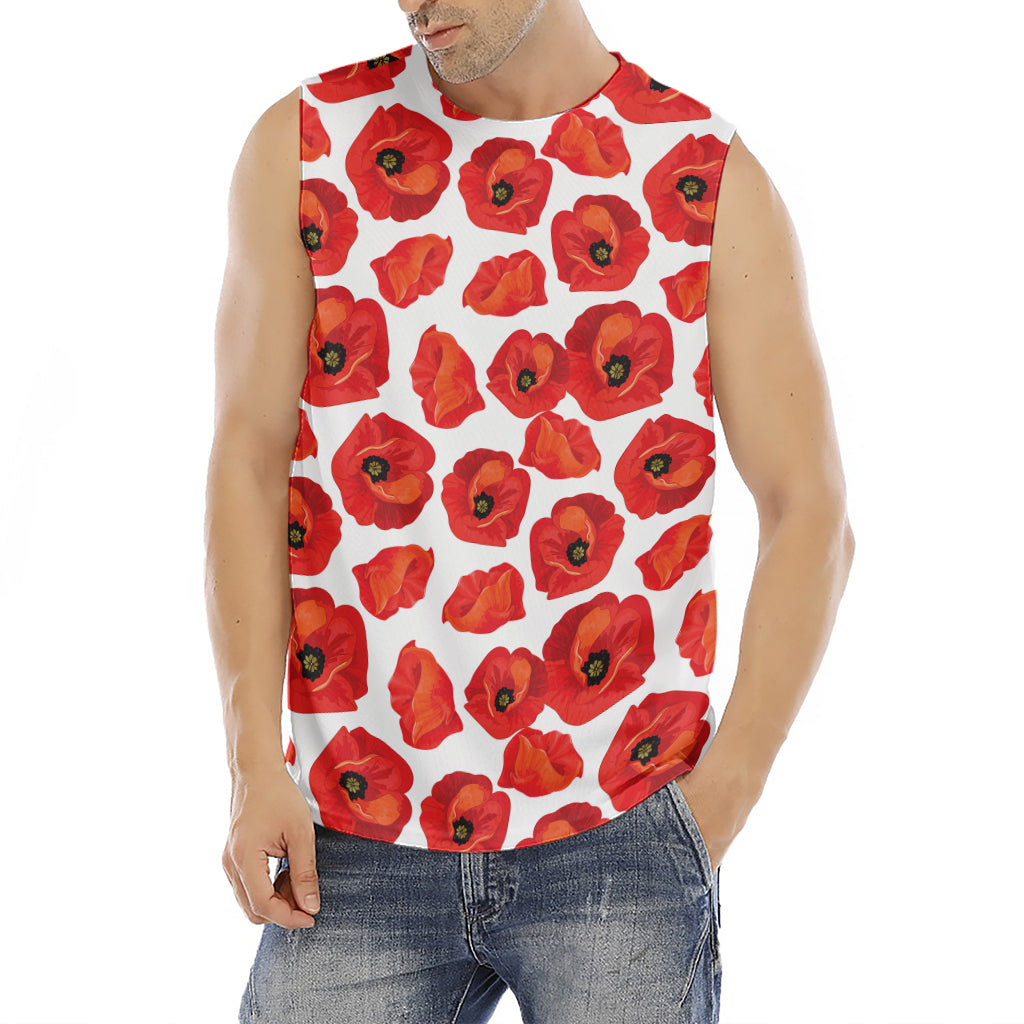 Red Poppy Pattern Print Men's Fitness Tank Top