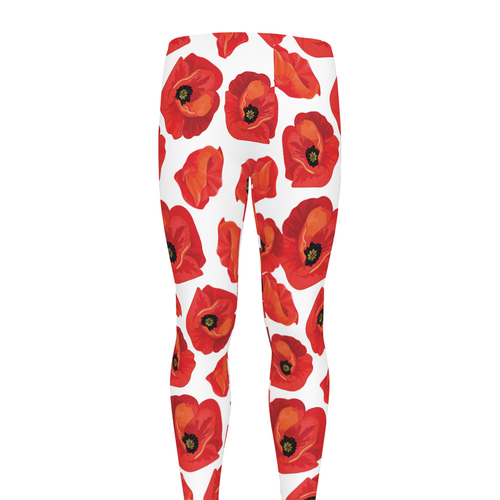 Red Poppy Pattern Print Men's leggings