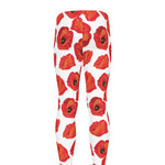 Red Poppy Pattern Print Men's leggings