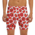 Red Poppy Pattern Print Men's Long Boxer Briefs