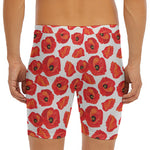 Red Poppy Pattern Print Men's Long Boxer Briefs