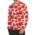 Red Poppy Pattern Print Men's Long Sleeve Rash Guard