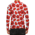 Red Poppy Pattern Print Men's Long Sleeve Rash Guard