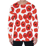 Red Poppy Pattern Print Men's Long Sleeve T-Shirt