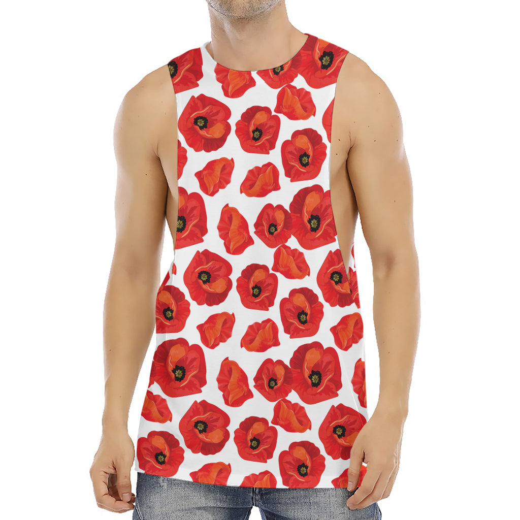 Red Poppy Pattern Print Men's Muscle Tank Top