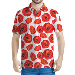 Red Poppy Pattern Print Men's Polo Shirt