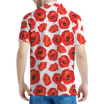 Red Poppy Pattern Print Men's Polo Shirt