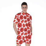Red Poppy Pattern Print Men's Rompers