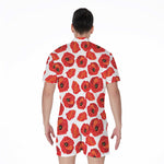 Red Poppy Pattern Print Men's Rompers