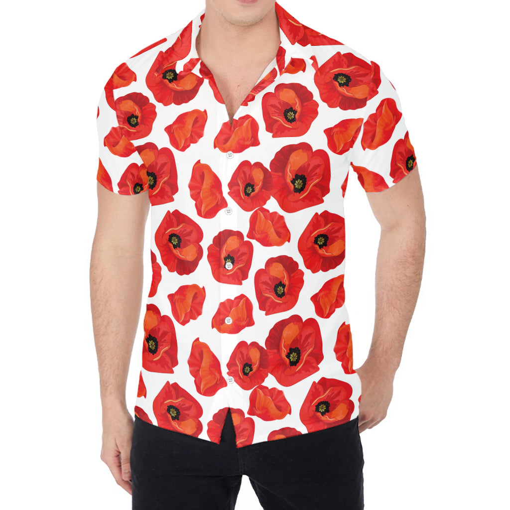 Red Poppy Pattern Print Men's Shirt