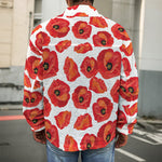 Red Poppy Pattern Print Men's Shirt Jacket