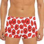 Red Poppy Pattern Print Men's Short Boxer Briefs