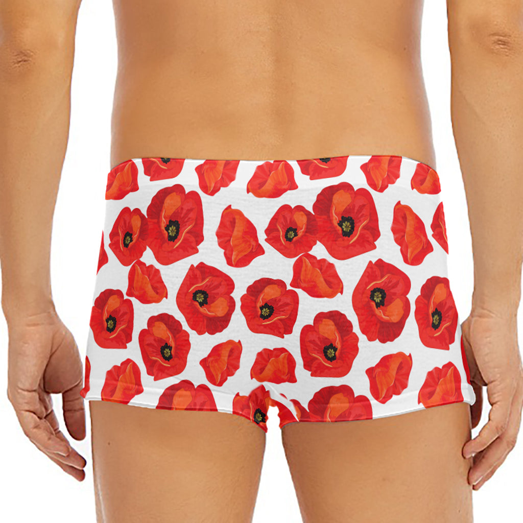 Red Poppy Pattern Print Men's Short Boxer Briefs